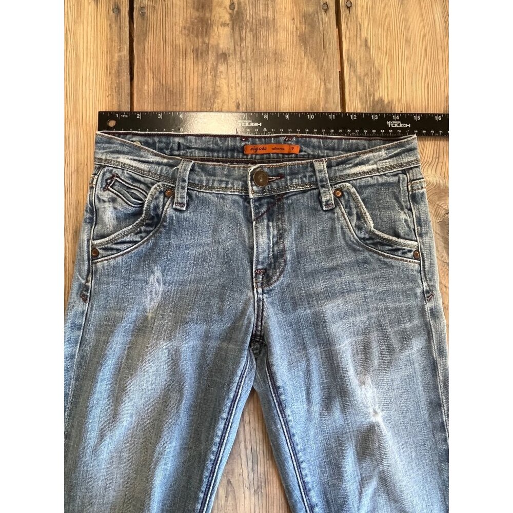 Vigoss Low Rise Bootcut Jeans Juniors 7 Lightwash Flap Pocket Distressed Y2K - Picture 6 of 9